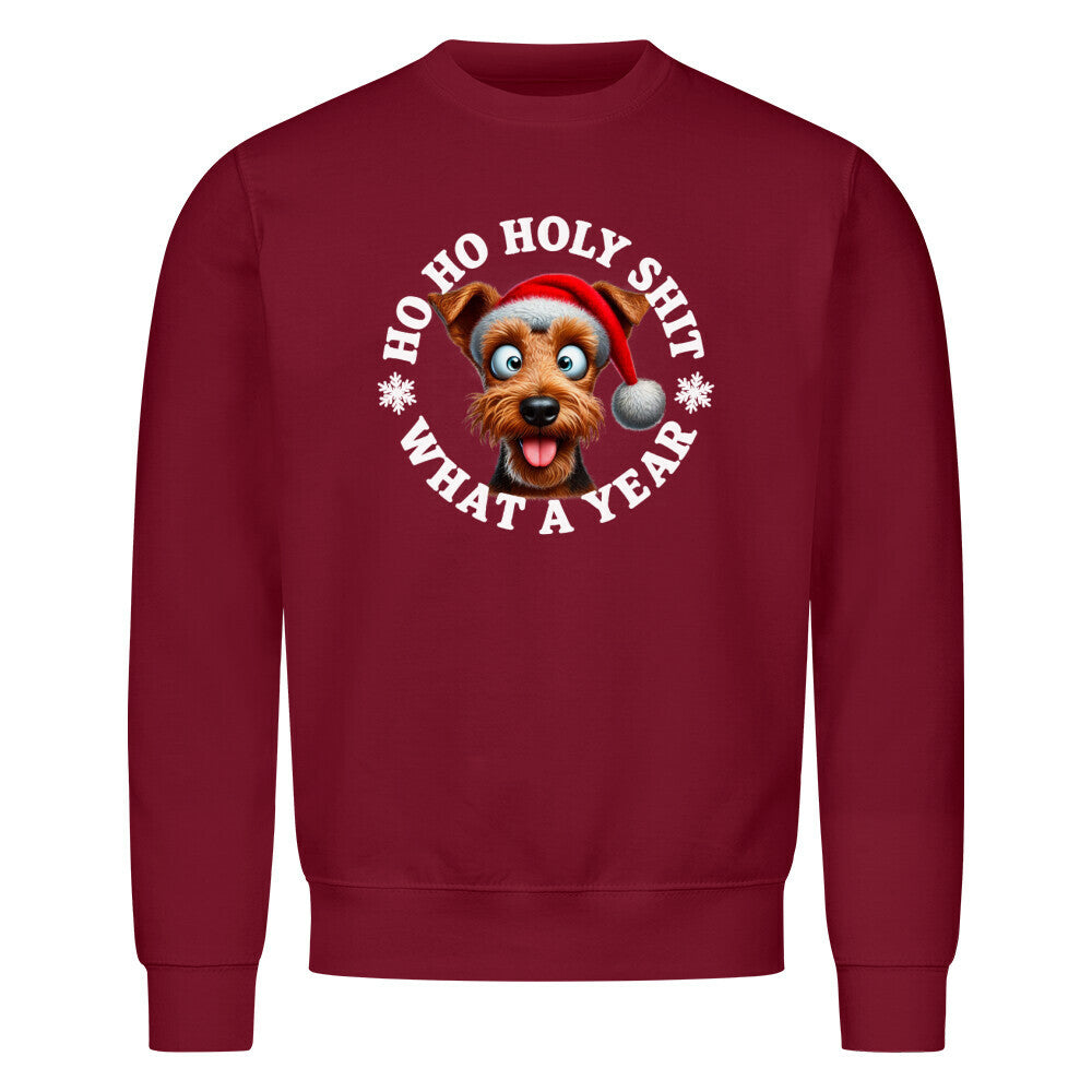 Premium Sweatshirt "Welsh Terrier - HO HO..." Burgunder – hunde-shirt.de