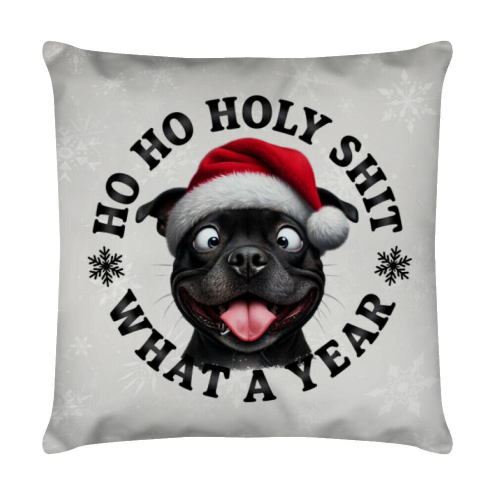 Kissen "Staffordshire Terrier - HO HO..." Weiß – hunde-shirt.de