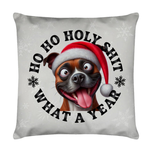 Kissen "Staffordshire Terrier ( braun ) - HO HO..." Weiß – hunde-shirt.de