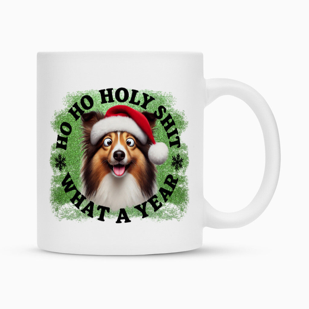 Tasse "Sheltie - HO HO..." Weiß – hunde-shirt.de