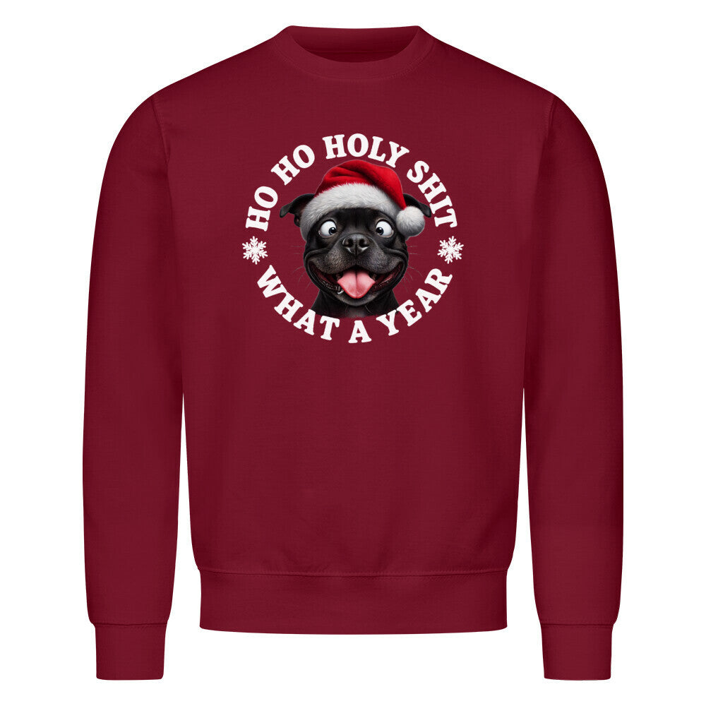 Premium Sweatshirt "Staffordshire Terrier ( schwarz ) - HO HO..." Burgunder – hunde-shirt.de