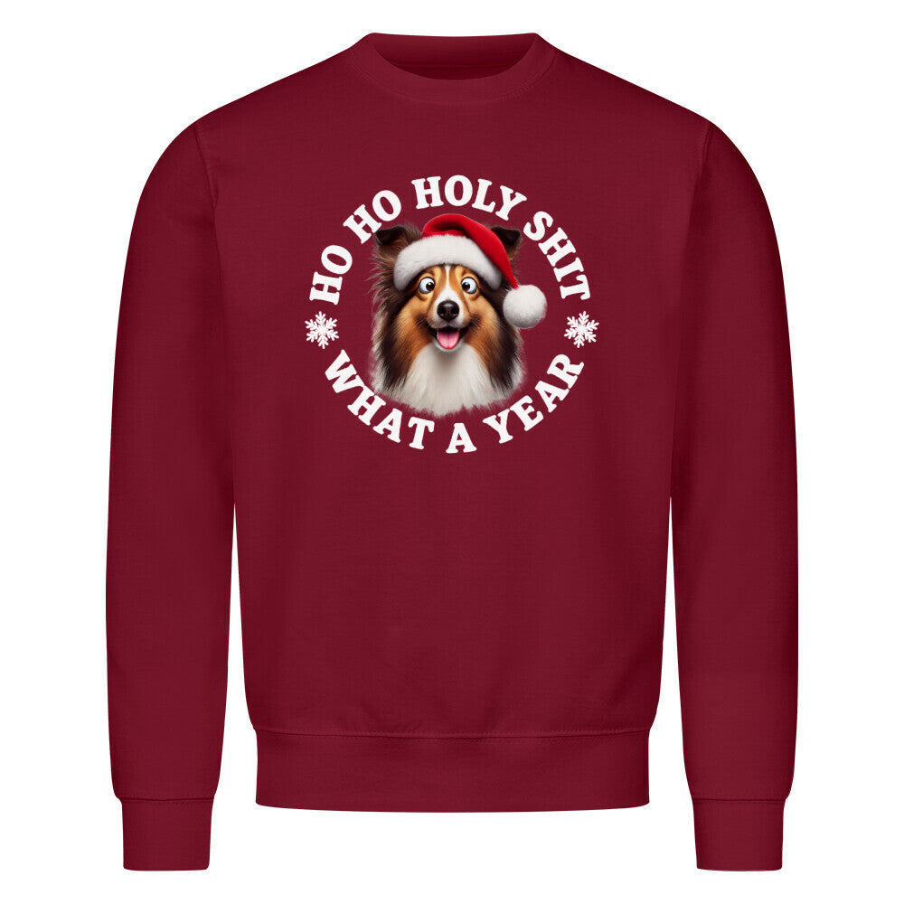Premium Sweatshirt "Sheltie - HO HO..." Burgunder – hunde-shirt.de