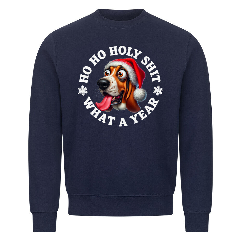 Premium Sweatshirt "Basset - HO HO..." Navy Blue – hunde-shirt.de