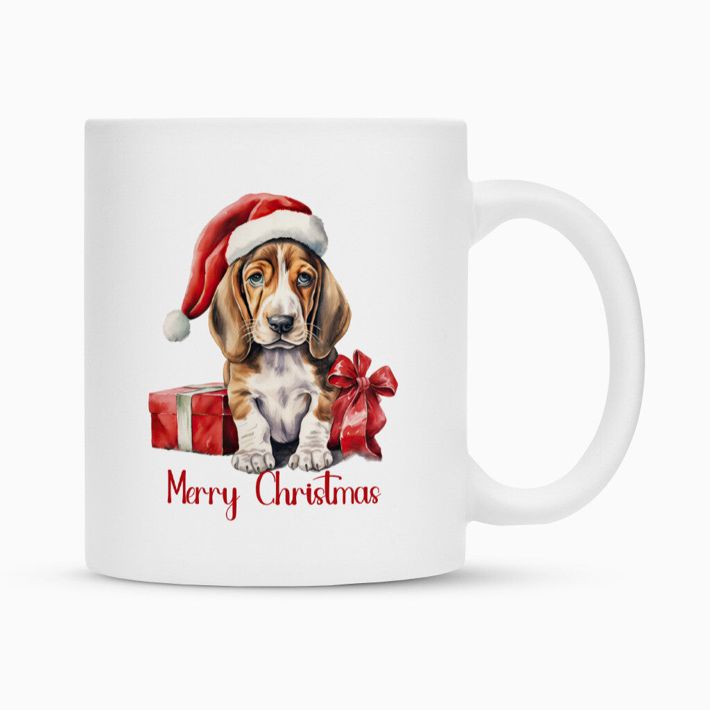 Tasse "Basset - Merry Christmas" Weiß – hunde-shirt.de