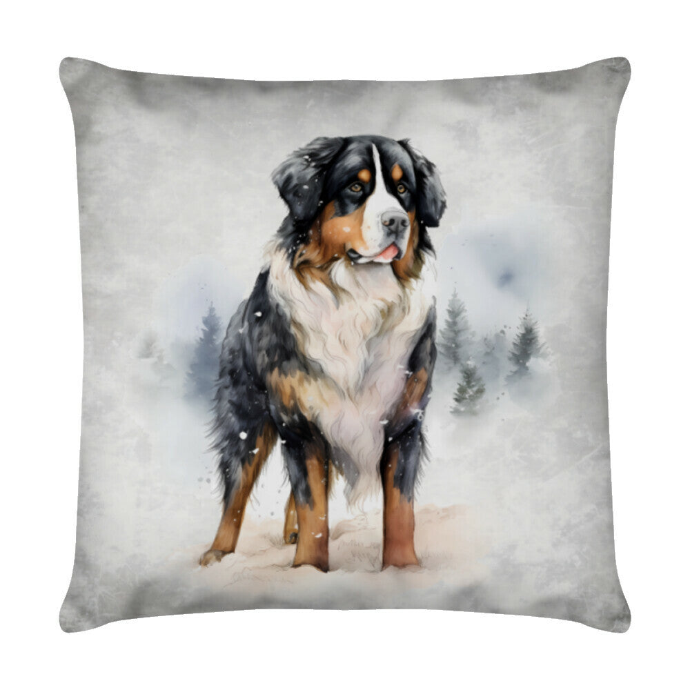 Kissen "Berner Sennenhund - Winter 2" Weiß – hunde-shirt.de
