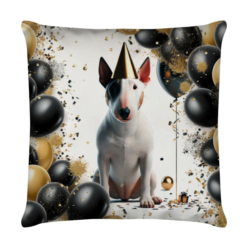Kissen "Bullterrier - Geburtstag" Weiß – hunde-shirt.de