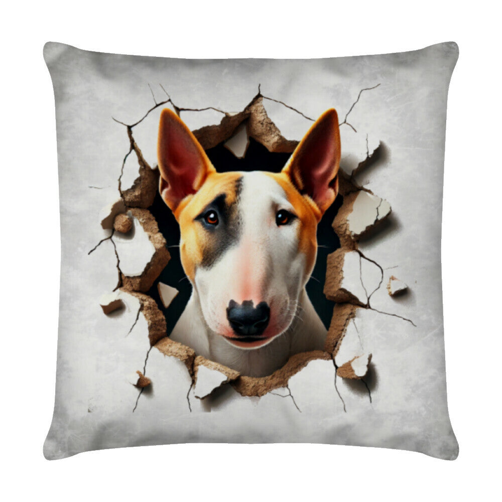 Kissen "Bullterrier ( hell ) - Look" Weiß – hunde-shirt.de
