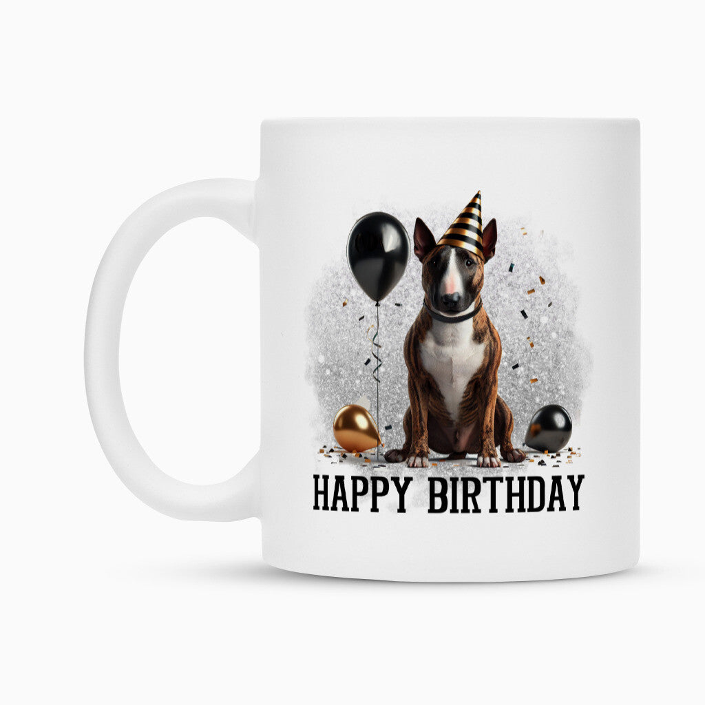 Tasse "Bullterrier ( braun ) - Happy Birthday" – hunde-shirt.de