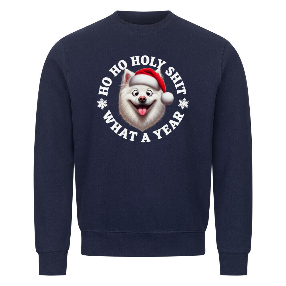 Premium Sweatshirt "American Eskimo - HO HO..." Navy Blue – hunde-shirt.de