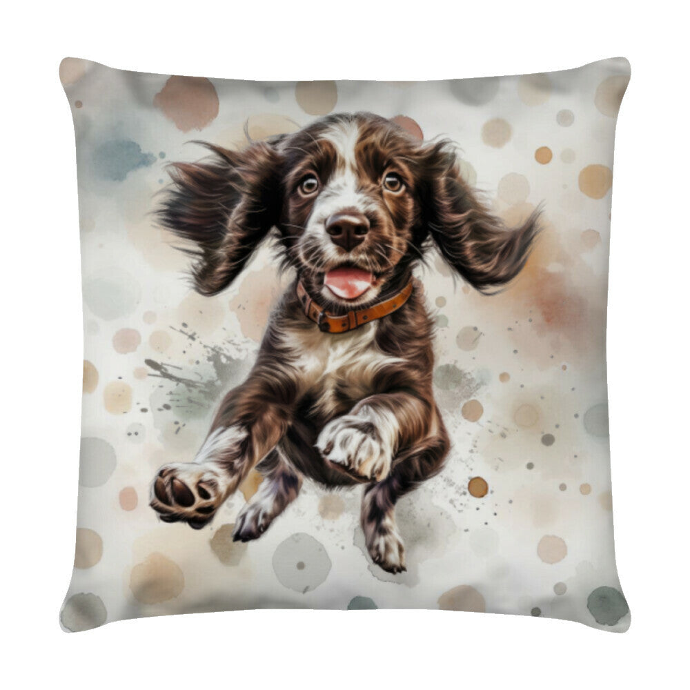 Kissen "Springer Spaniel - Puppy Jump" Weiß – hunde-shirt.de