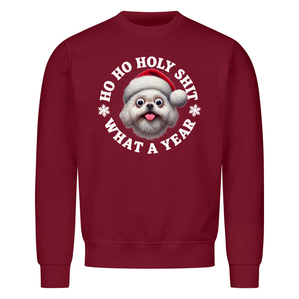 Premium Sweatshirt "Bologneser - HO HO..." Burgunder – hunde-shirt.de