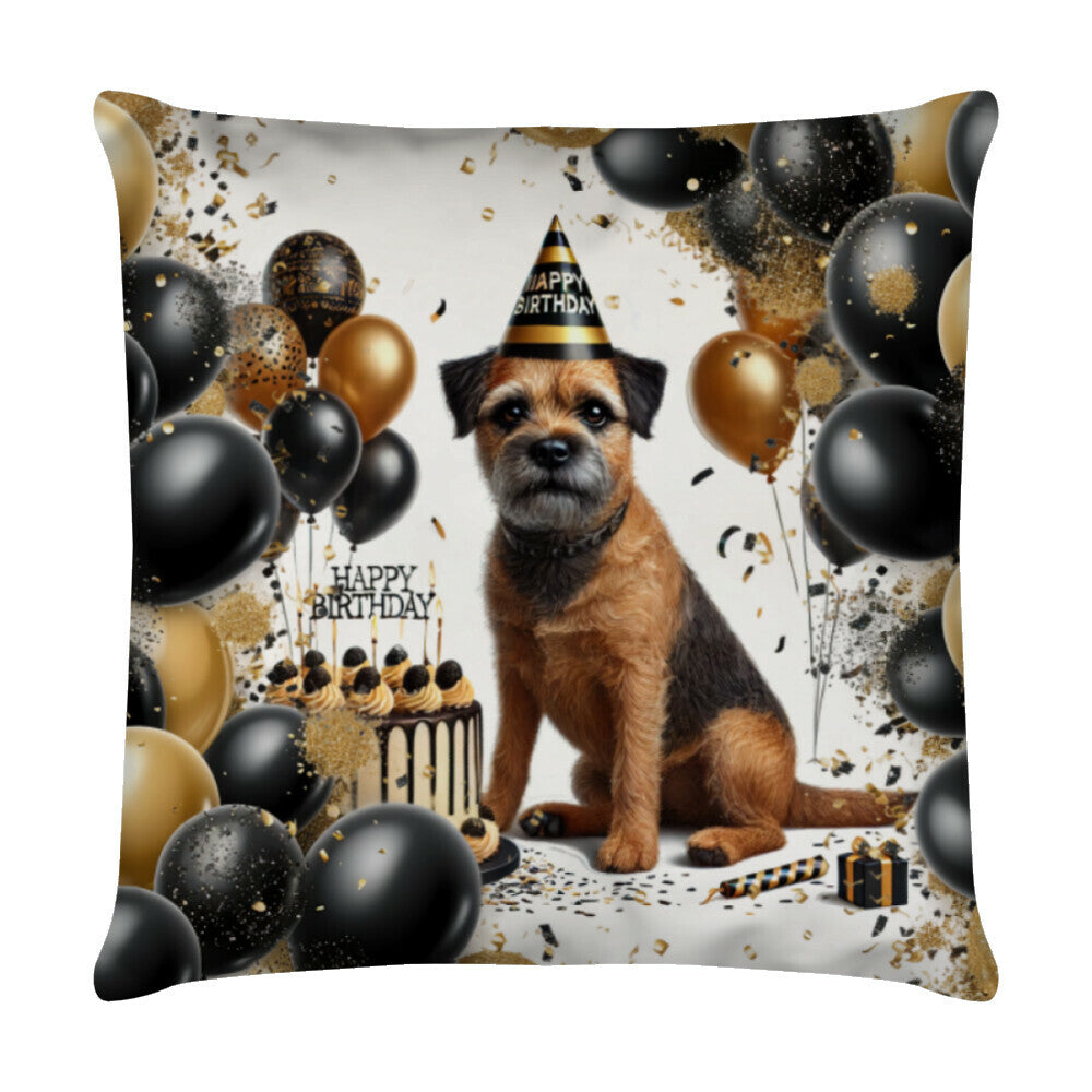 Kissen "Border Terrier - Geburtstag" Weiß – hunde-shirt.de