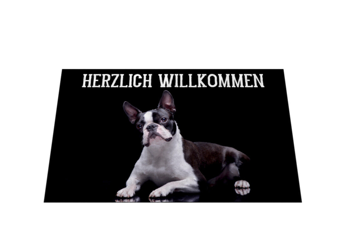 Fußmatte "Boston Terrier - HERZLICH WILLKOMMEN" – hunde-shirt.de