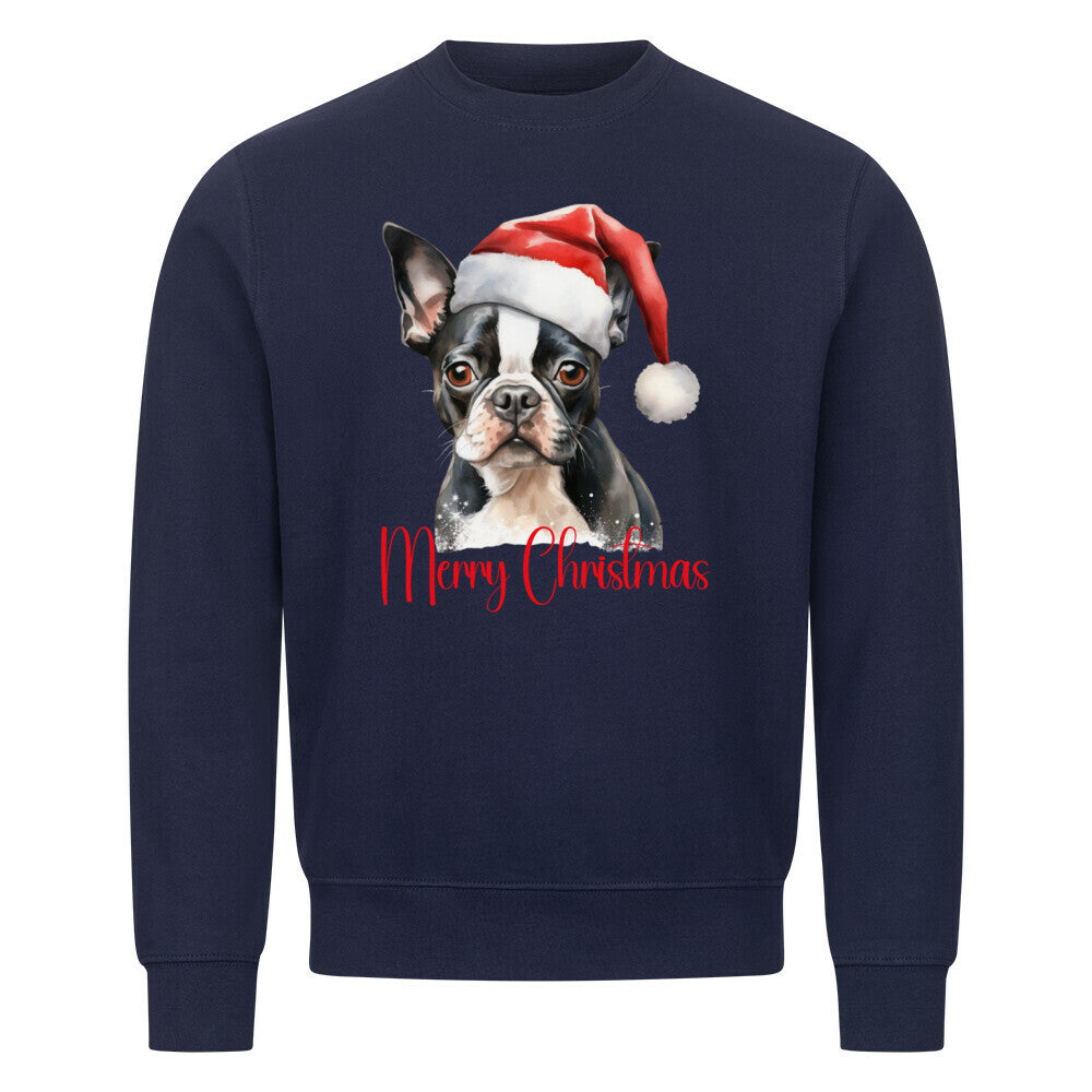 Premium Sweatshirt "Boston Terrier - Merry Christmas" Navy Blue – hunde-shirt.de