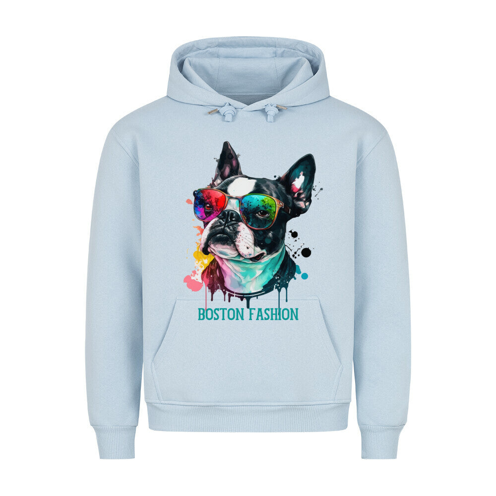 Premium Hoodie "Boston Terrier - Fashion" Babyblau – hunde-shirt.de