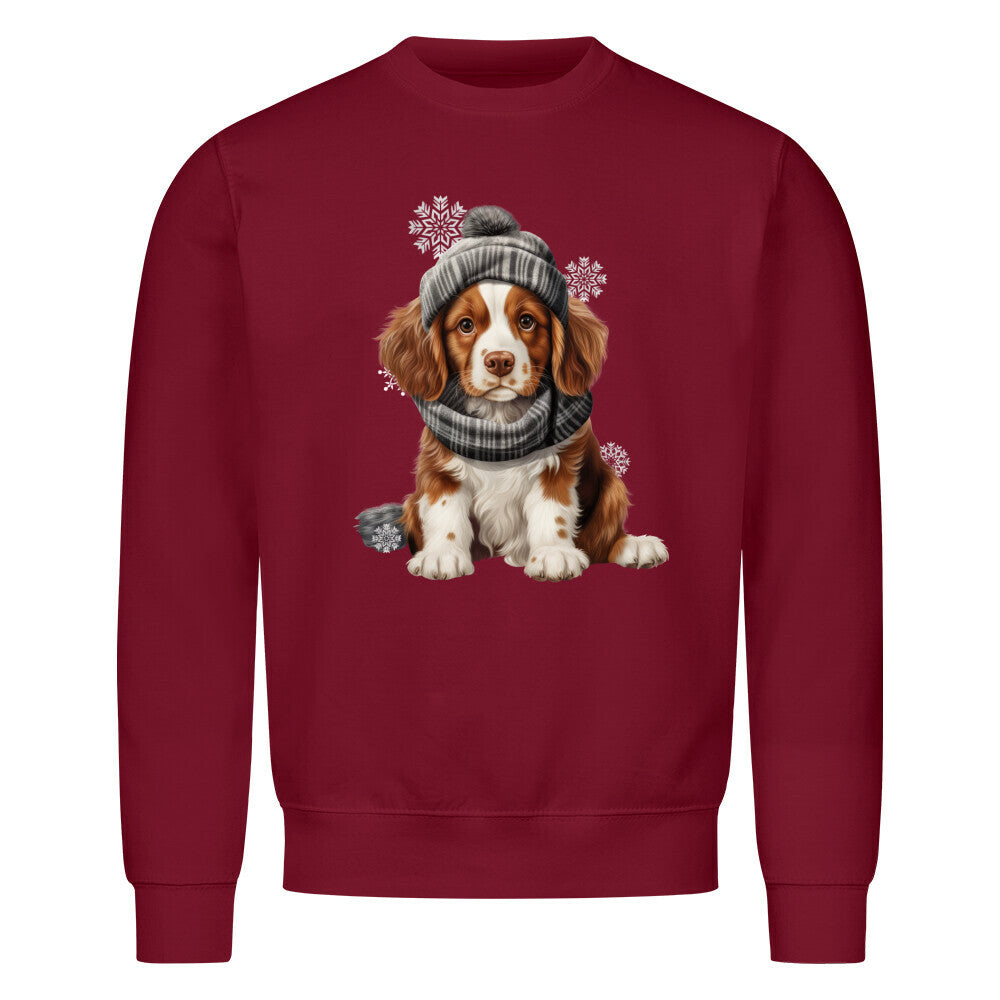 Premium Sweatshirt "Brittany Spaniel - Winter Puppy" Burgunder – hunde-shirt.de