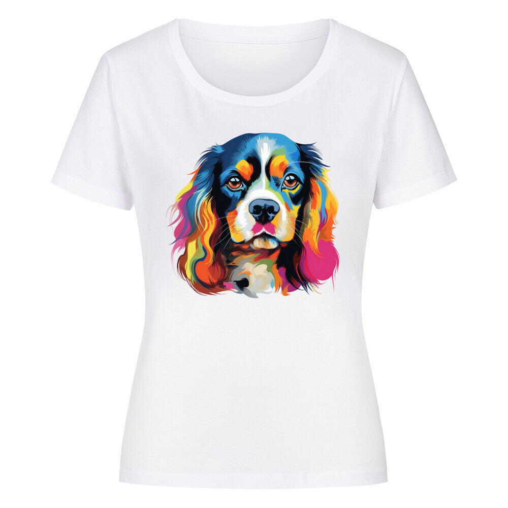 Premium Organic Damen-Shirt "Cavalier King Charles - Paint" Weiß – hunde-shirt.de