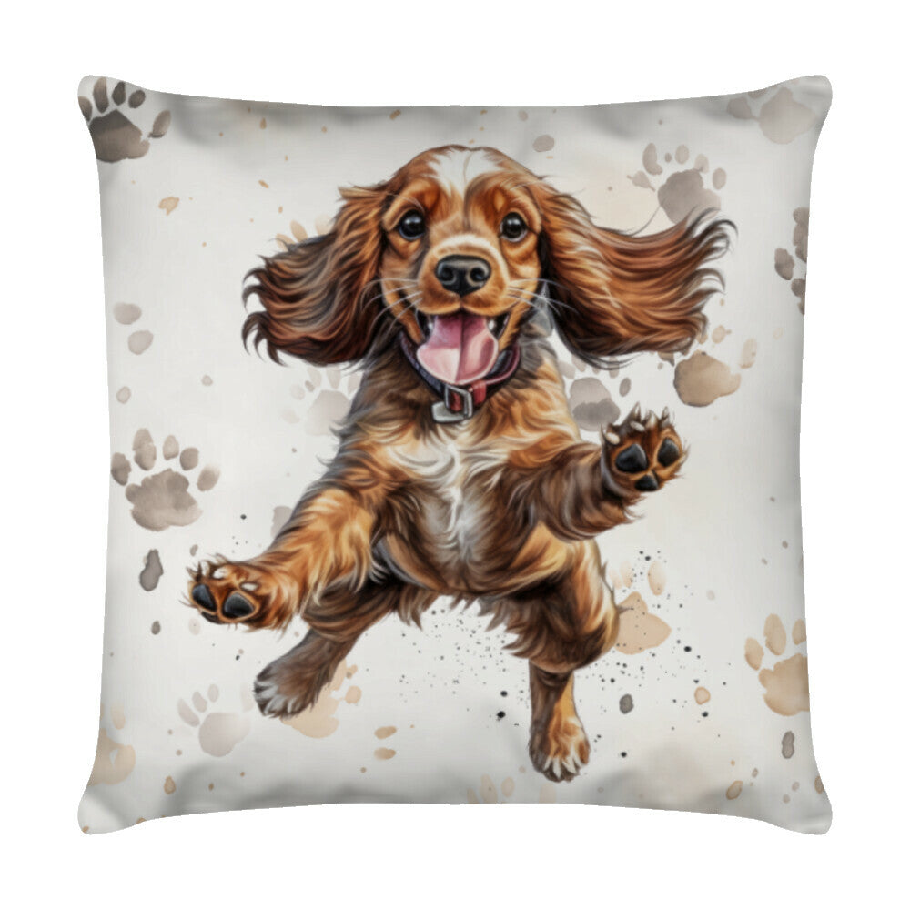 Kissen "Cocker Spaniel - Jump" Weiß – hunde-shirt.de