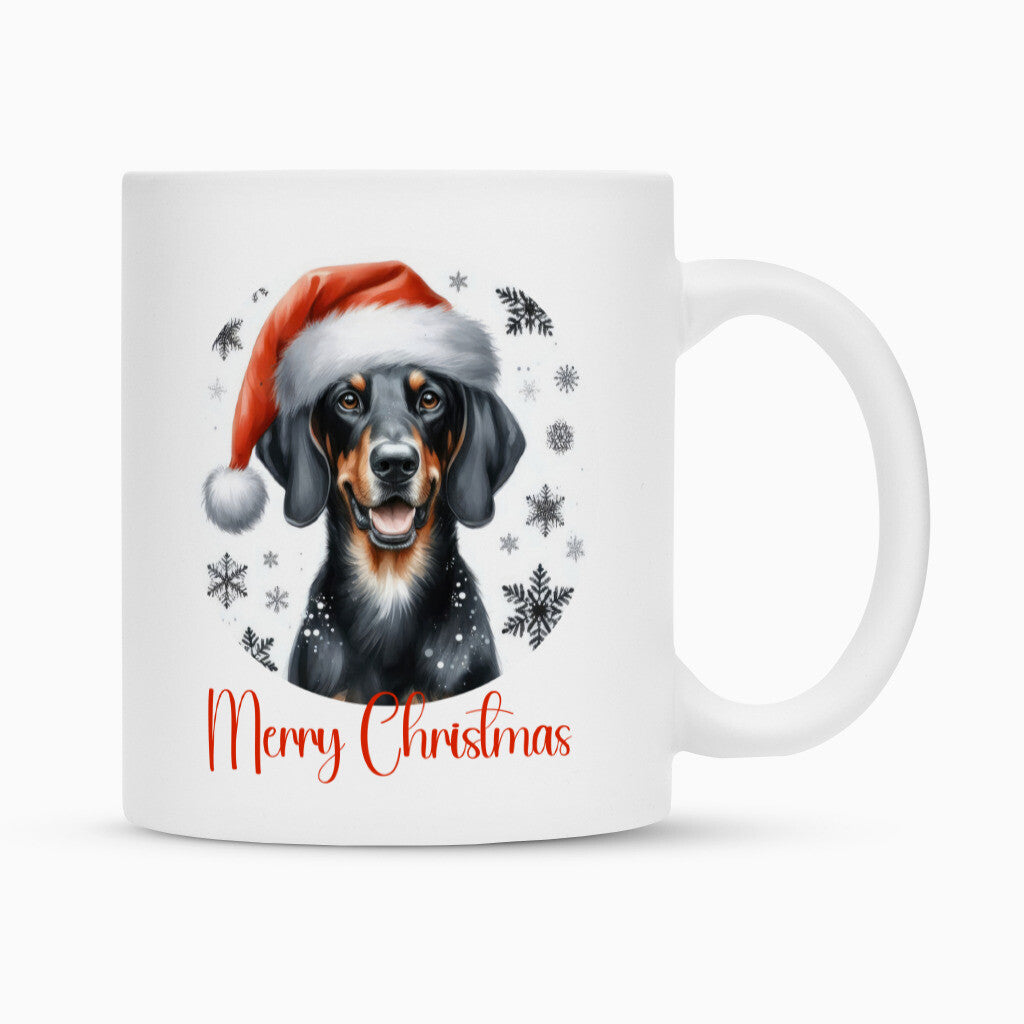 Tasse "Coonhound ( b + t ) - Merry Christmas" Weiß – hunde-shirt.de