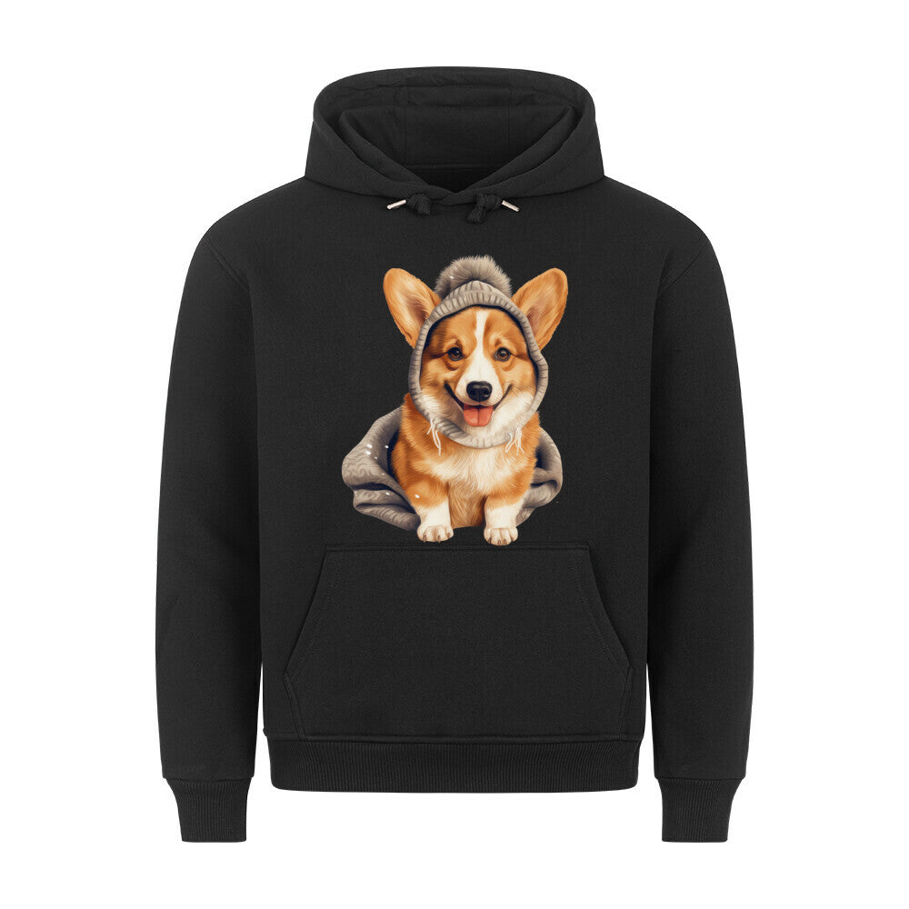 Premium Hoodie "Pembroke Welsh Corgi - Winter" Schwarz – hunde-shirt.de