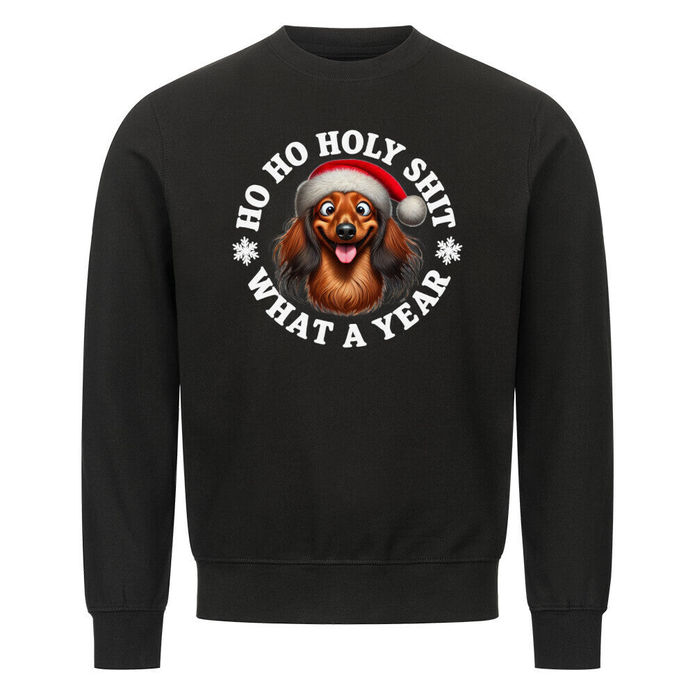 Premium Sweatshirt "Dackel ( Langhaar ) - HO HO..." Schwarz – hunde-shirt.de