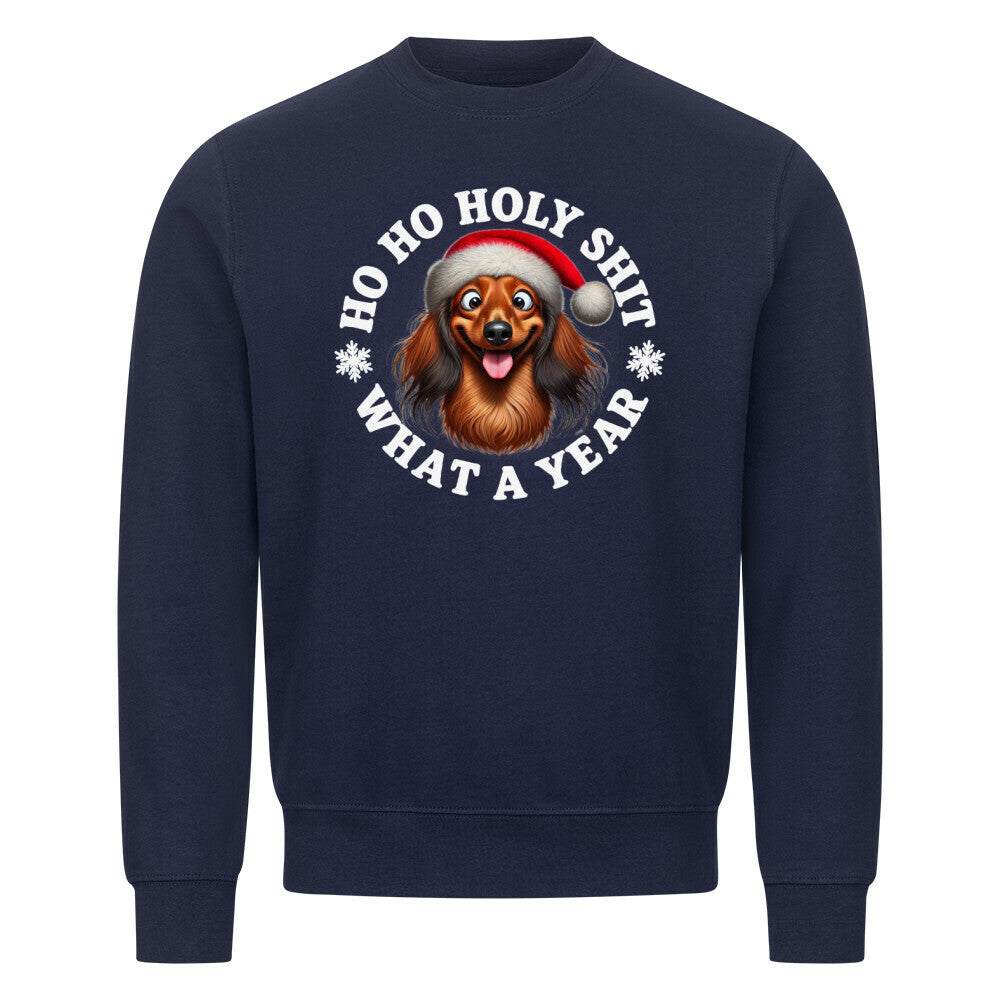 Premium Sweatshirt "Dackel ( Langhaar ) - HO HO..." Navy Blue – hunde-shirt.de