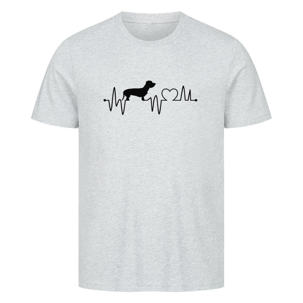 Premium T-Shirt "Dackel ( Rauhaar ) - Heartbeat" Heather Grey – hunde-shirt.de