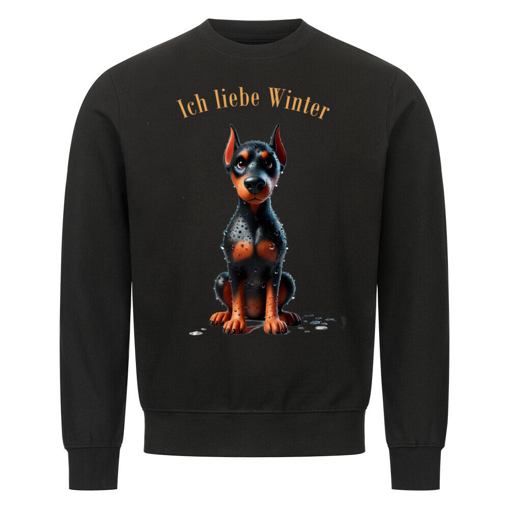 Premium Sweatshirt "Dobermann - Ich liebe Winter" Schwarz – hunde-shirt.de