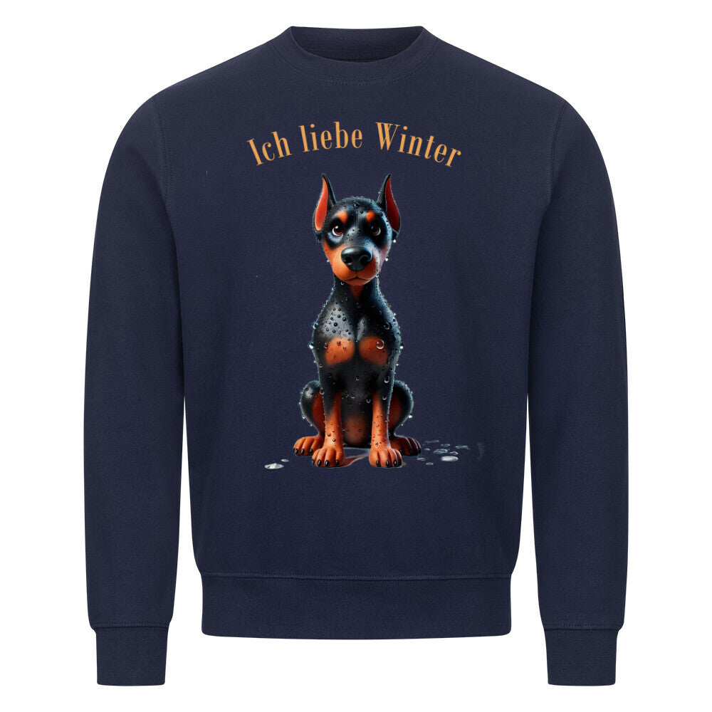 Premium Sweatshirt "Dobermann - Ich liebe Winter" Navy Blue – hunde-shirt.de