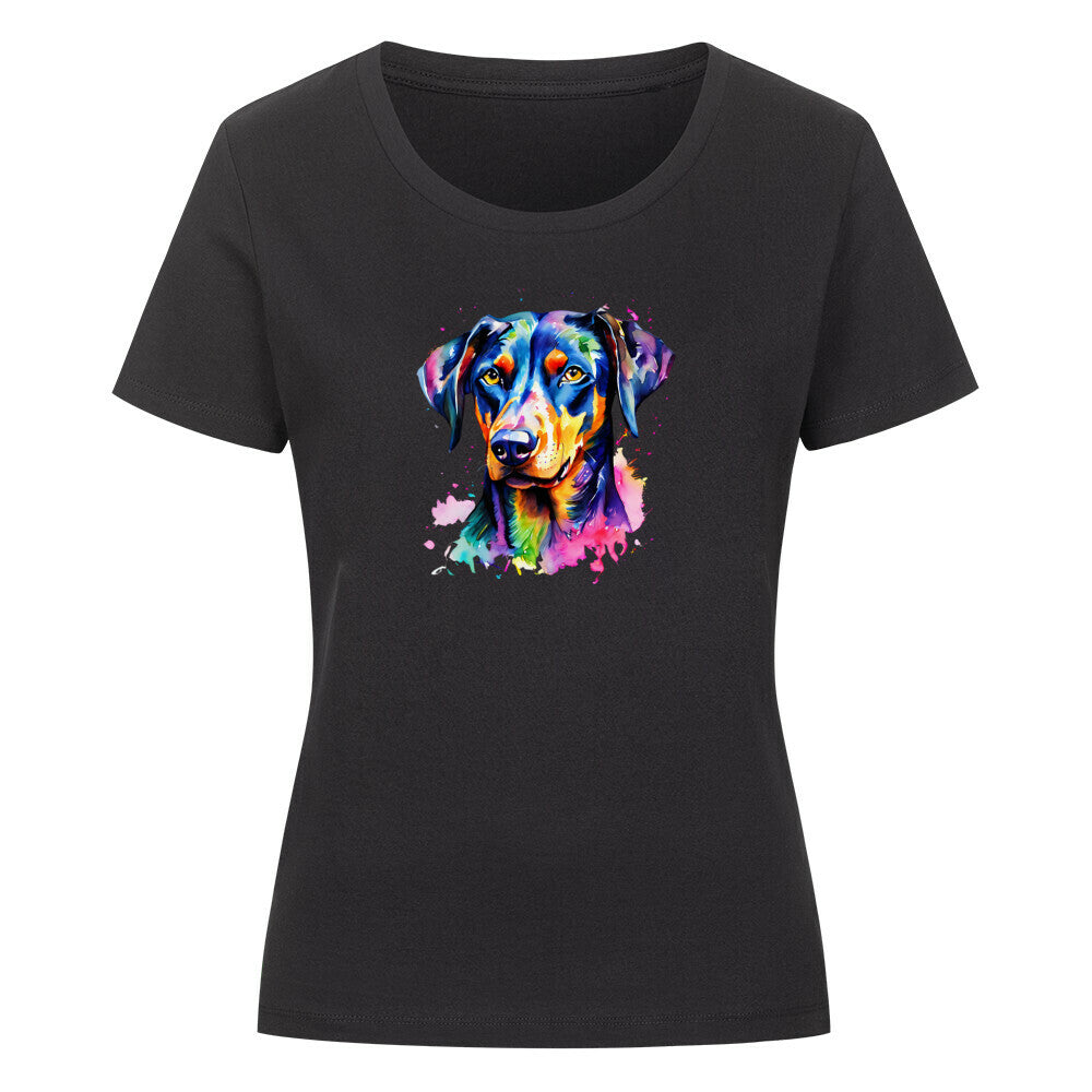 Premium Organic Damen-Shirt "Dobermann - Splash" Schwarz – hunde-shirt.de
