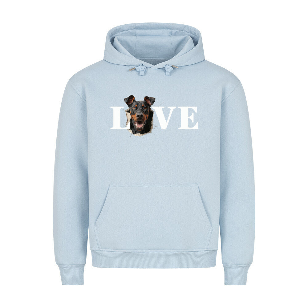 Premium Hoodie "Dobermann - LOVE" Babyblau – hunde-shirt.de