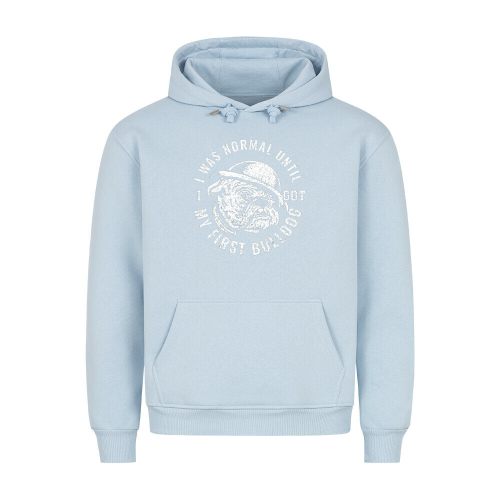 Premium Hoodie "English Bulldog - My first Bulldog" Babyblau – hunde-shirt.de