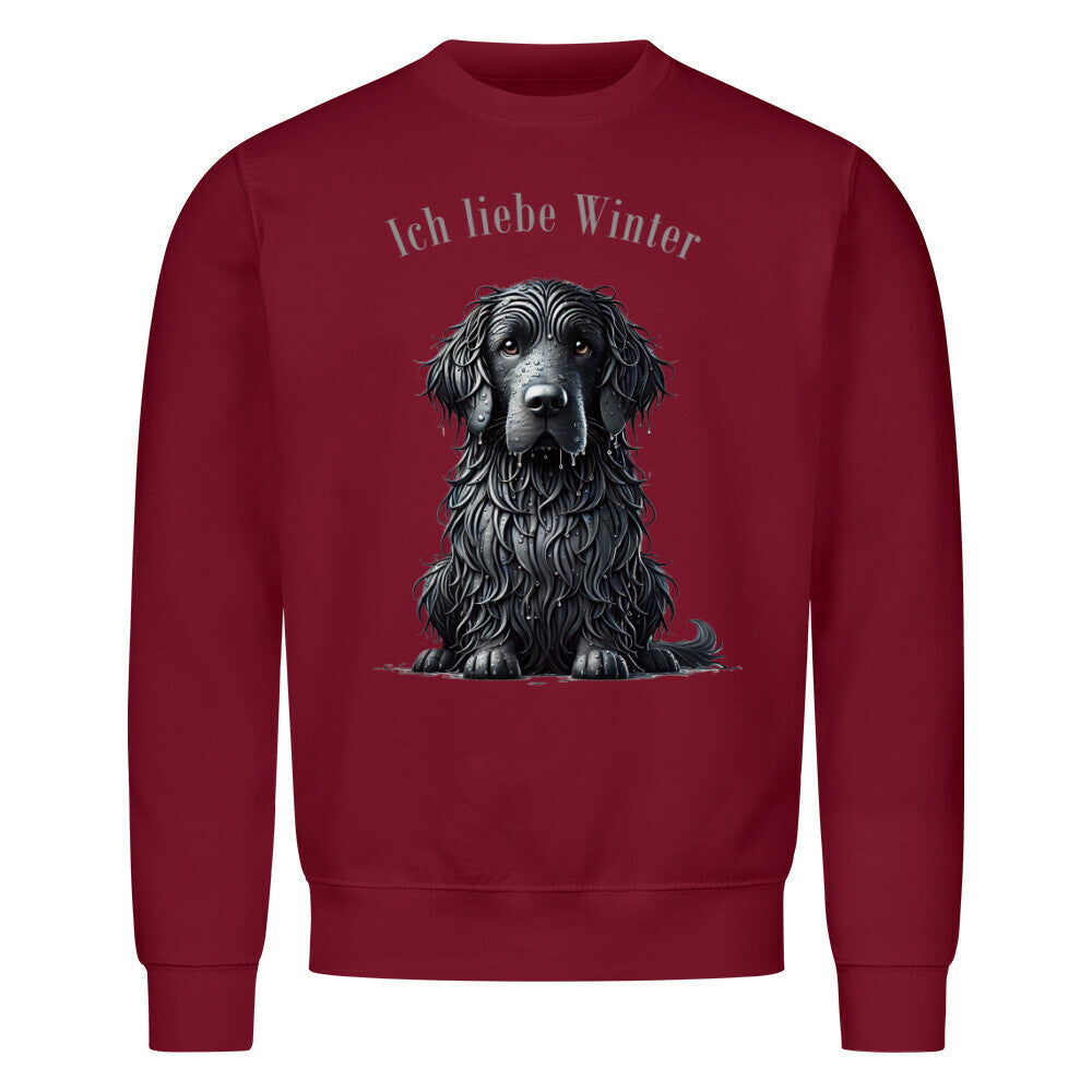 Premium Sweatshirt "Flat Coated Retriever - Ich liebe Winter" Burgunder – hunde-shirt.de