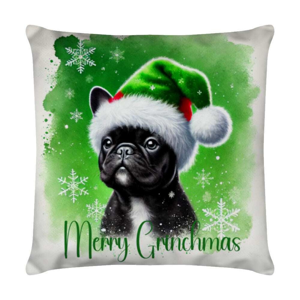 Kissen "Frenchie - Merry Grinchmas" Weiß – hunde-shirt.de