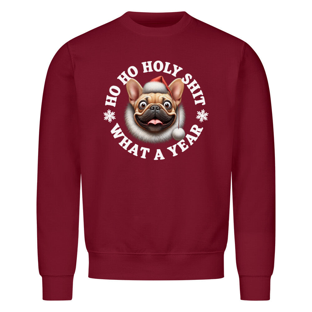 Premium Sweatshirt "Frenchie Fawn - HO HO..." Burgunder – hunde-shirt.de