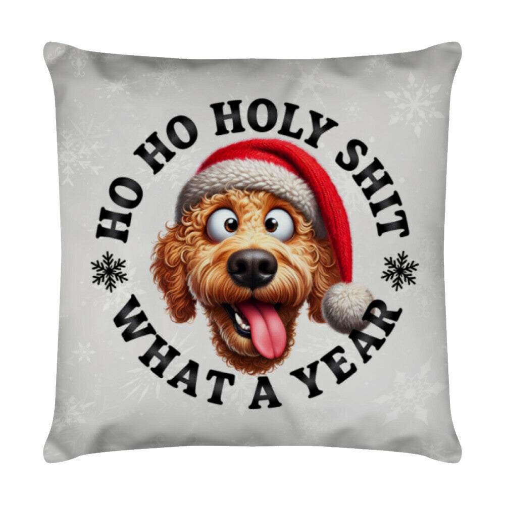 Kissen "Golden Doodle - HO HO..." Weiß – hunde-shirt.de
