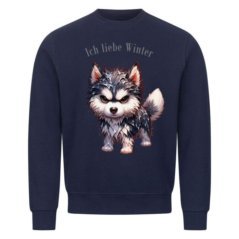 Premium Sweatshirt "Husky - Ich liebe Winter" Navy Blue – hunde-shirt.de