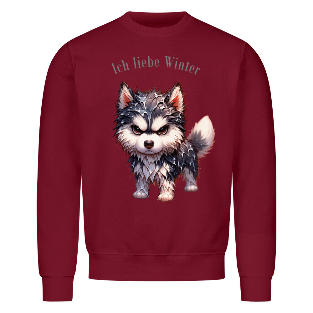 Premium Sweatshirt "Husky - Ich liebe Winter" Burgunder – hunde-shirt.de