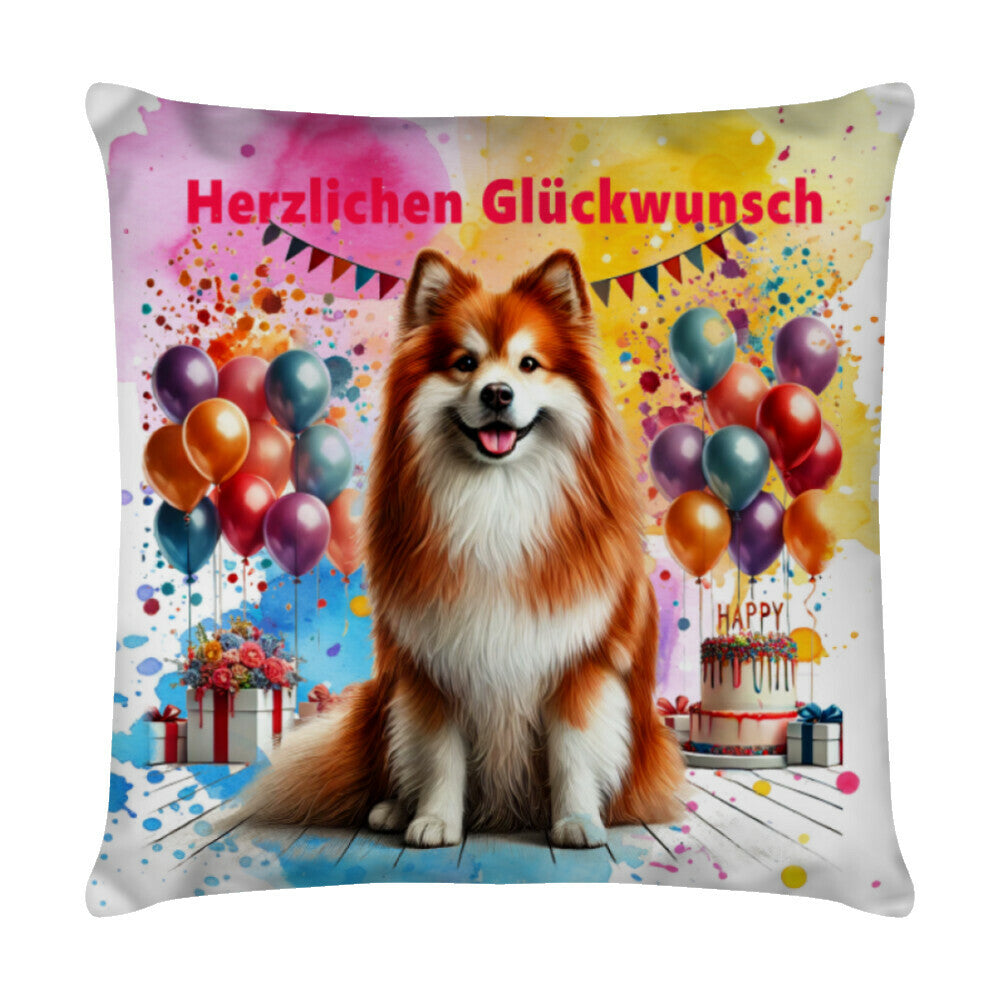 Kissen "Icelandic Sheepdog - Herzlichen Glückwunsch" Weiß – hunde-shirt.de