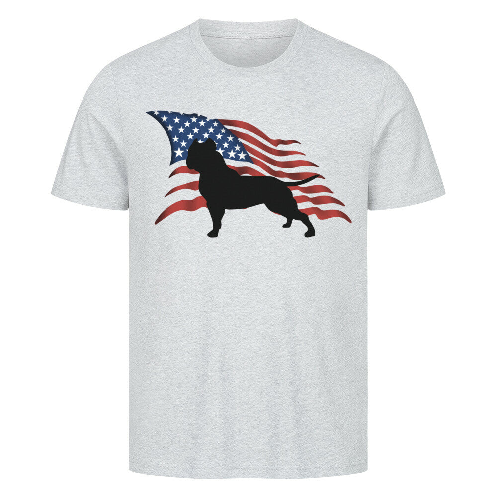 Premium T-Shirt "American Bully XL / XXL - Flag" Heather Grey – hunde-shirt.de