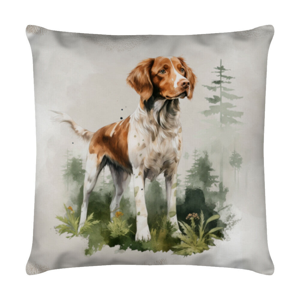 Kissen "Brittany Spaniel - Natur" Weiß – hunde-shirt.de