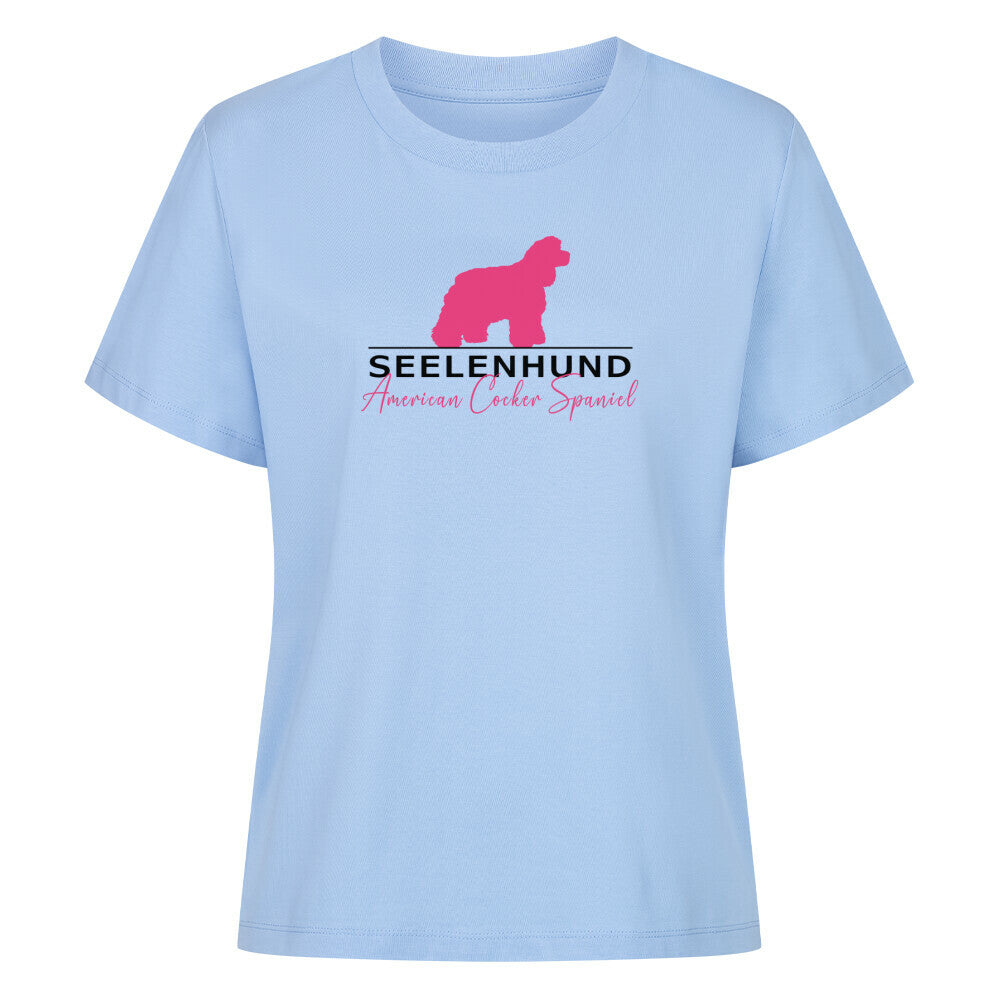 Premium Organic Damen-Shirt "American Cocker - Seelenhund" Sky Blue – hunde-shirt.de