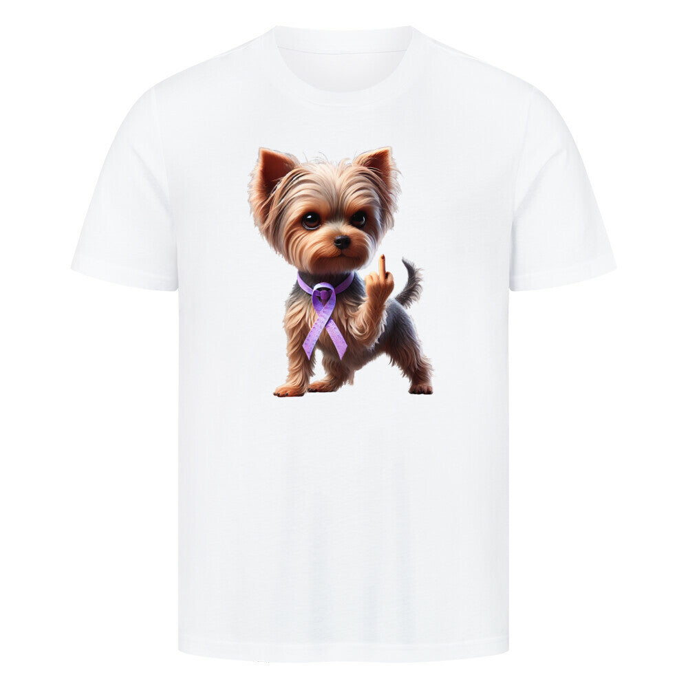 Premium T-Shirt "Yorkshire Terrier - Fuck Cancer" Weiß – hunde-shirt.de