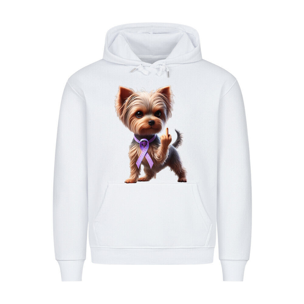 Premium Hoodie "Yorkshire Terrier - Fuck Cancer" Weiß – hunde-shirt.de