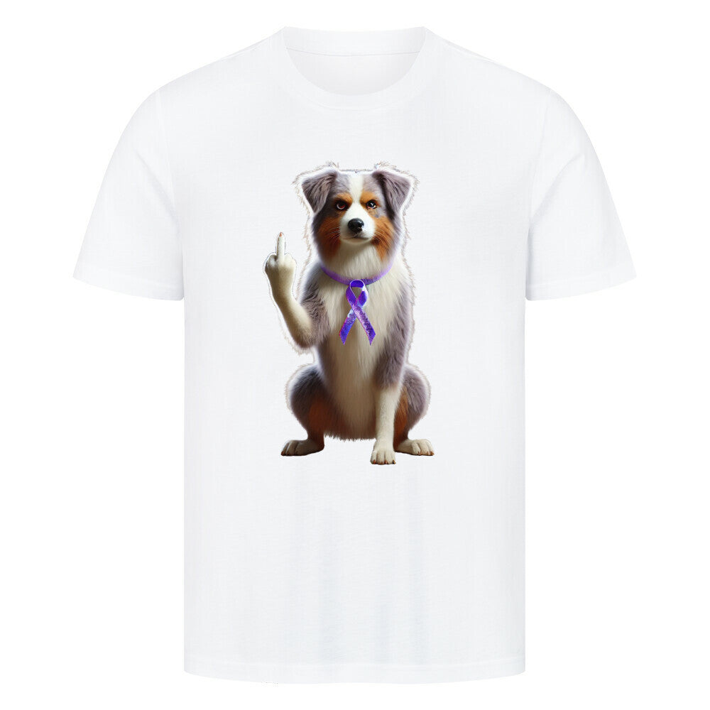 Premium T-Shirt "Australian Shepherd - Fuck Cancer" Weiß – hunde-shirt.de