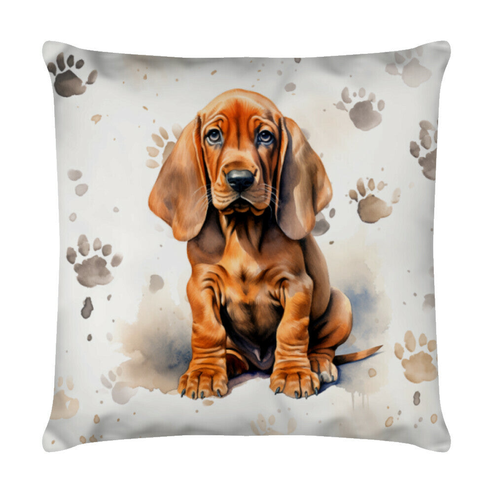 Kissen "Bloodhound - Puppy Paws" Weiß – hunde-shirt.de