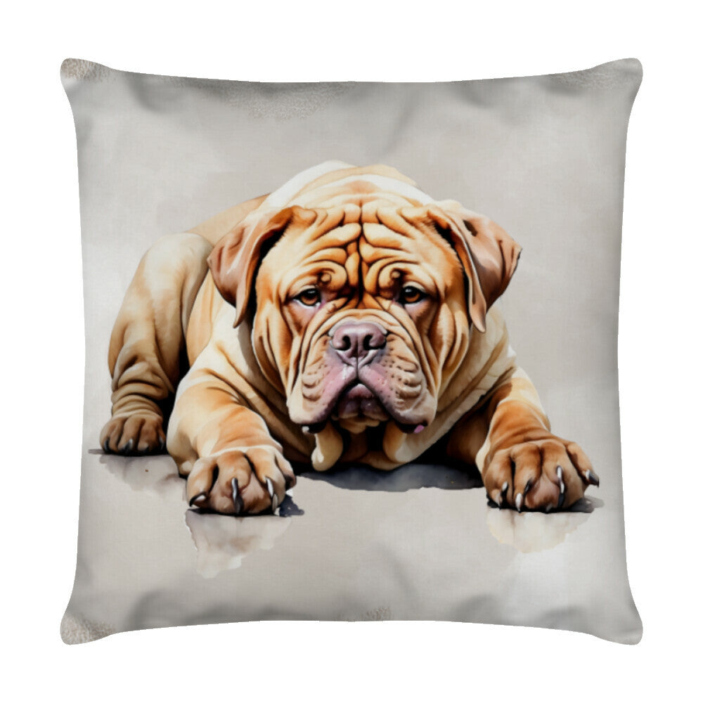 Kissen "Bordeauxdogge- Relax" Weiß – hunde-shirt.de