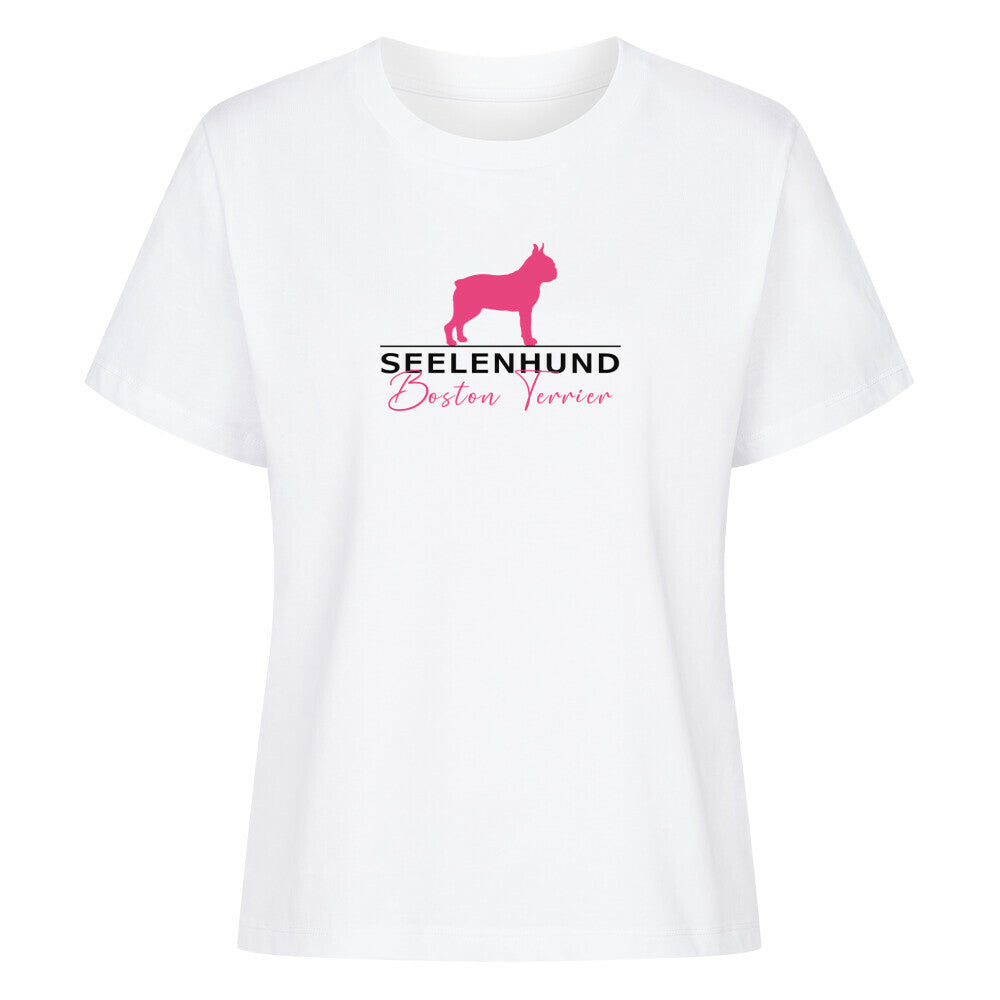 Premium Organic Damen-Shirt "Boston Terrier - Seelenhund" Weiß – hunde-shirt.de