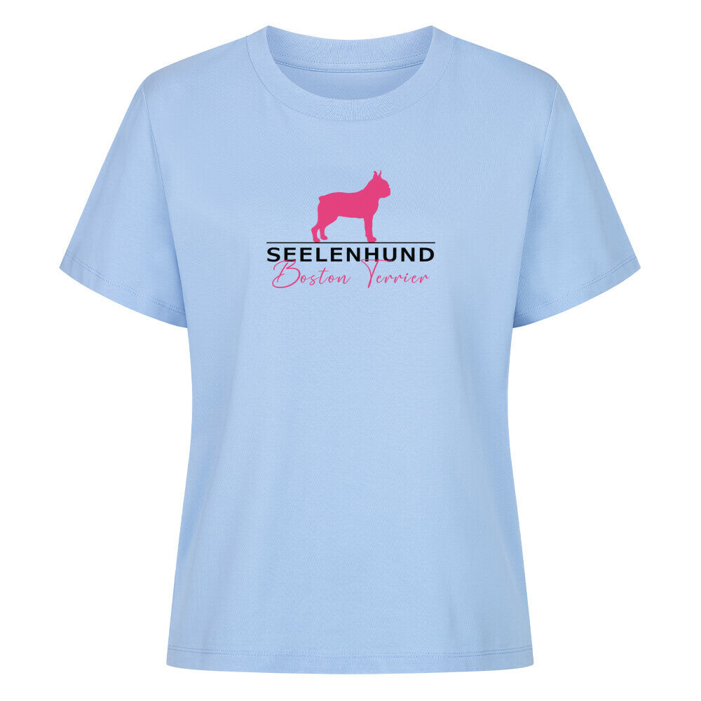 Premium Organic Damen-Shirt "Boston Terrier - Seelenhund" Sky Blue – hunde-shirt.de