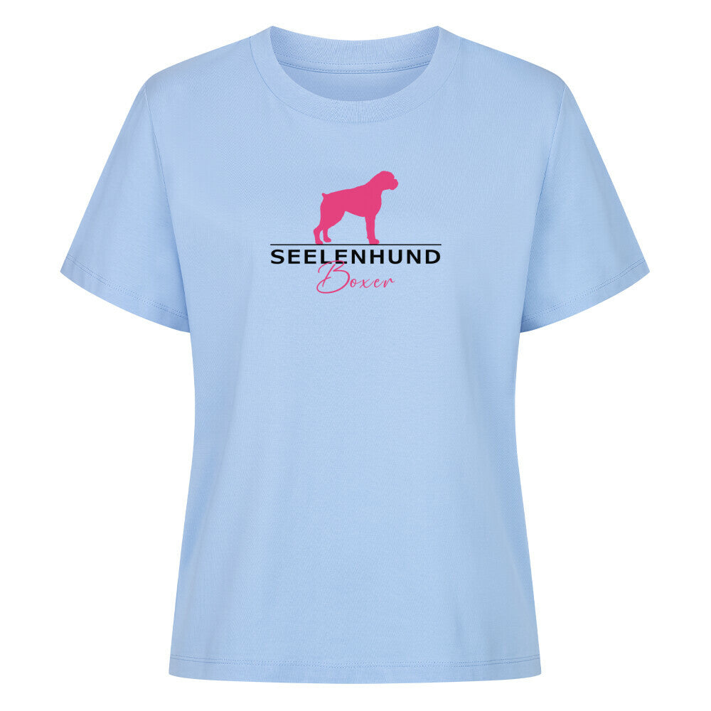 Premium Organic Damen-Shirt "Boxer - Seelenhund" Sky Blue – hunde-shirt.de